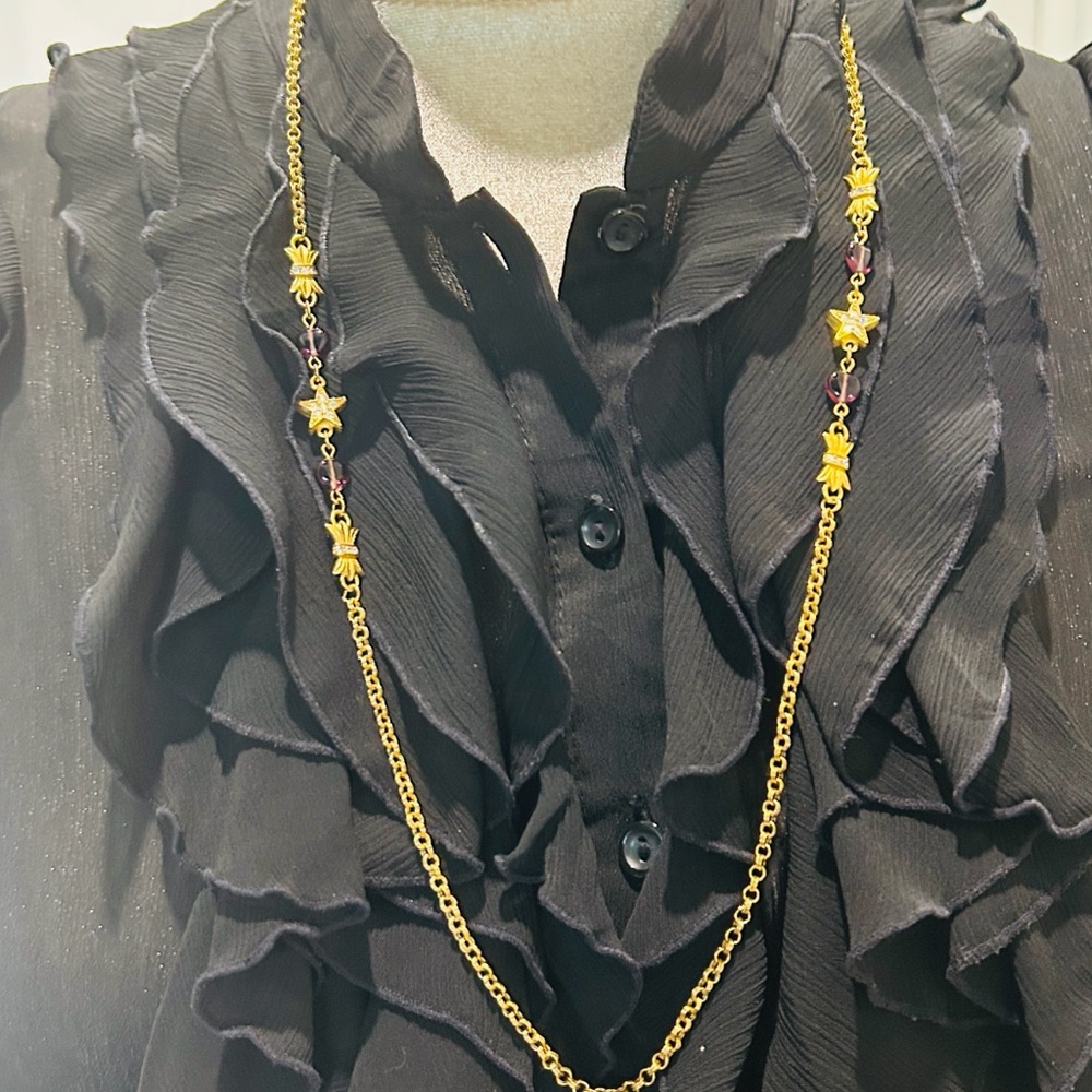 Vintage Kirk’s Folly Crystal Stars , Purple Glass Hearts on Golden Necklace